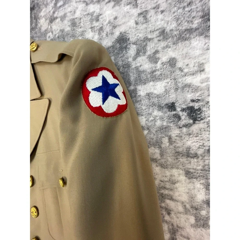 Vtg Carey Military Officer Jacket Mens 36R Buff‎ Cream Darcon Blend Dress Corps